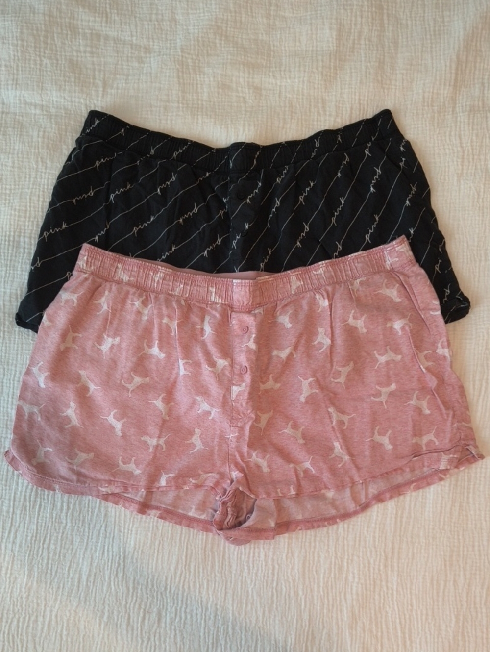 PINK Victoria's Secret Pink and Black Printed Sleep Shorts Set